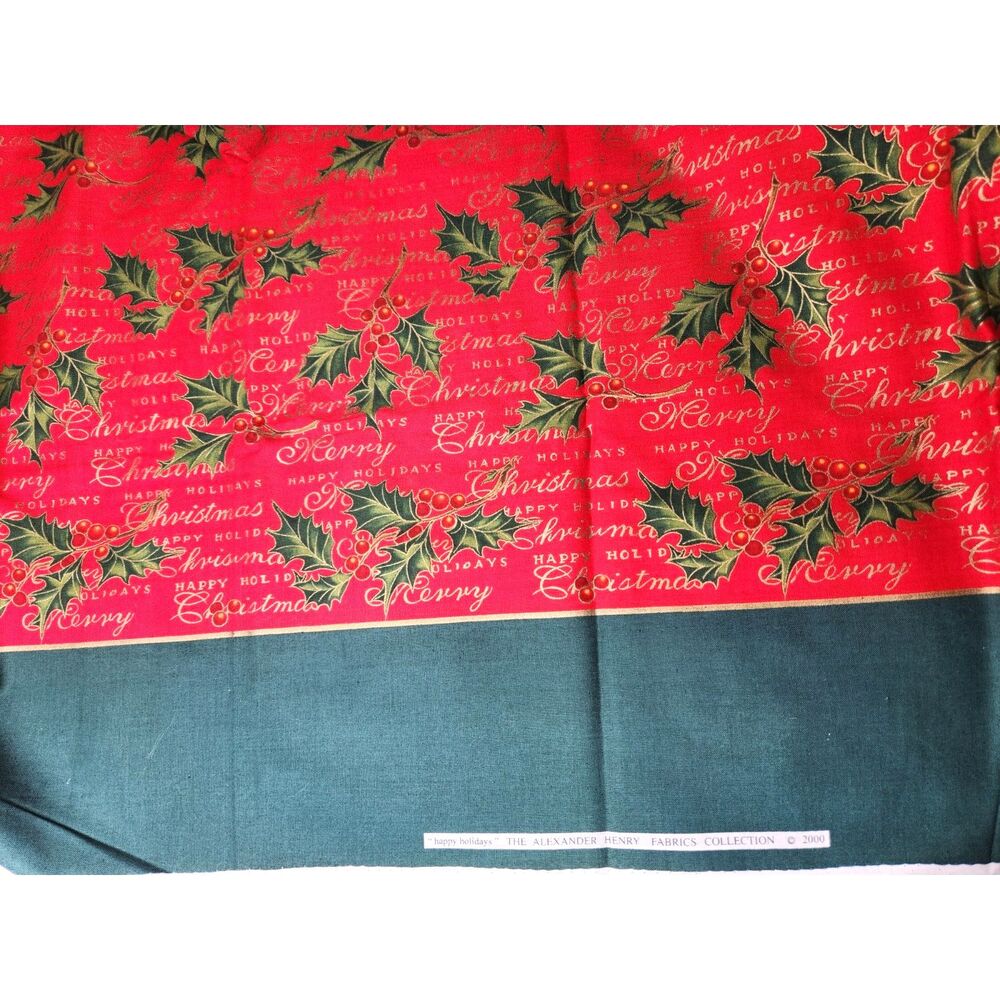 Vtg. 2000 Alexander Henry Happy Holidays Christmas Holly Cotton Fabric 3.4 Yds.